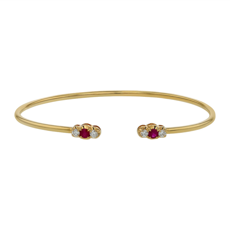 Stackable 0.25ct Ruby and 0.17ct Diamond Bangle Bracelet in 14K Yellow Gold
