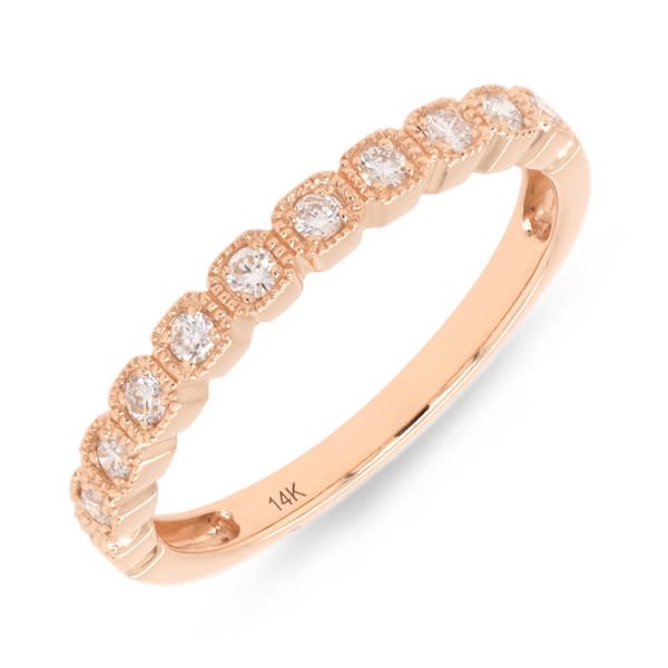 Milgrain Diamond Partway Wedding Band in 14K Rose Gold, Size 6.5