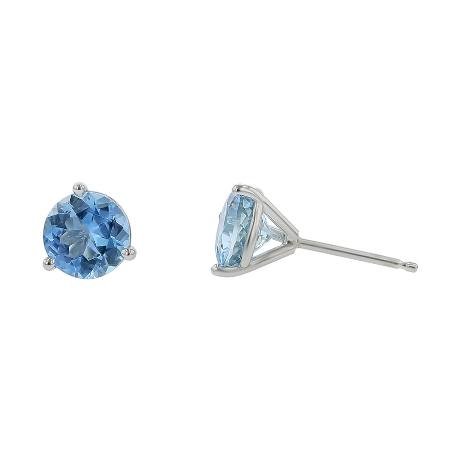 1.77ct Round Aquamarine 3-Prong Stud Earrings in 18K White Gold