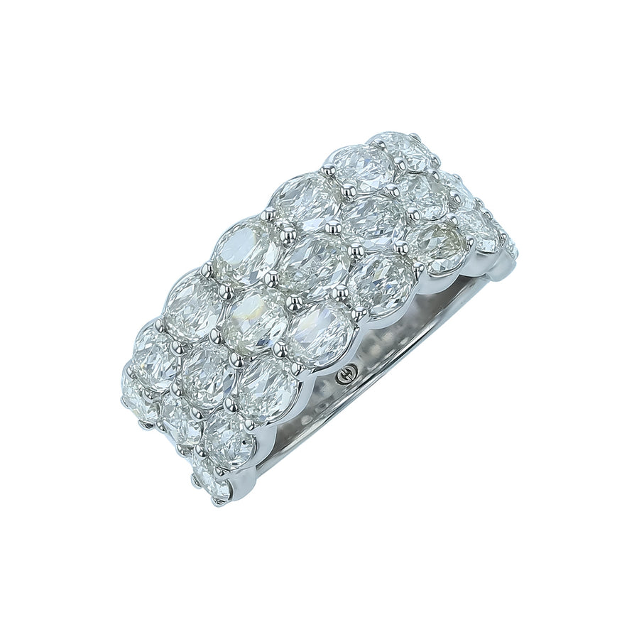 Love Luxe 3.23ct Crisscut L'amour Oval Diamond 3 Row Ring in 18K White Gold, size 6.5