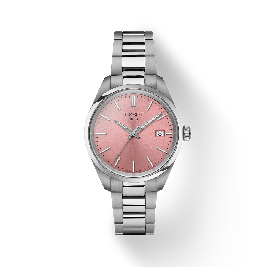 34mm PR 100 Quartz Watch with Pink Dial in Stainless Steel, Bracelet