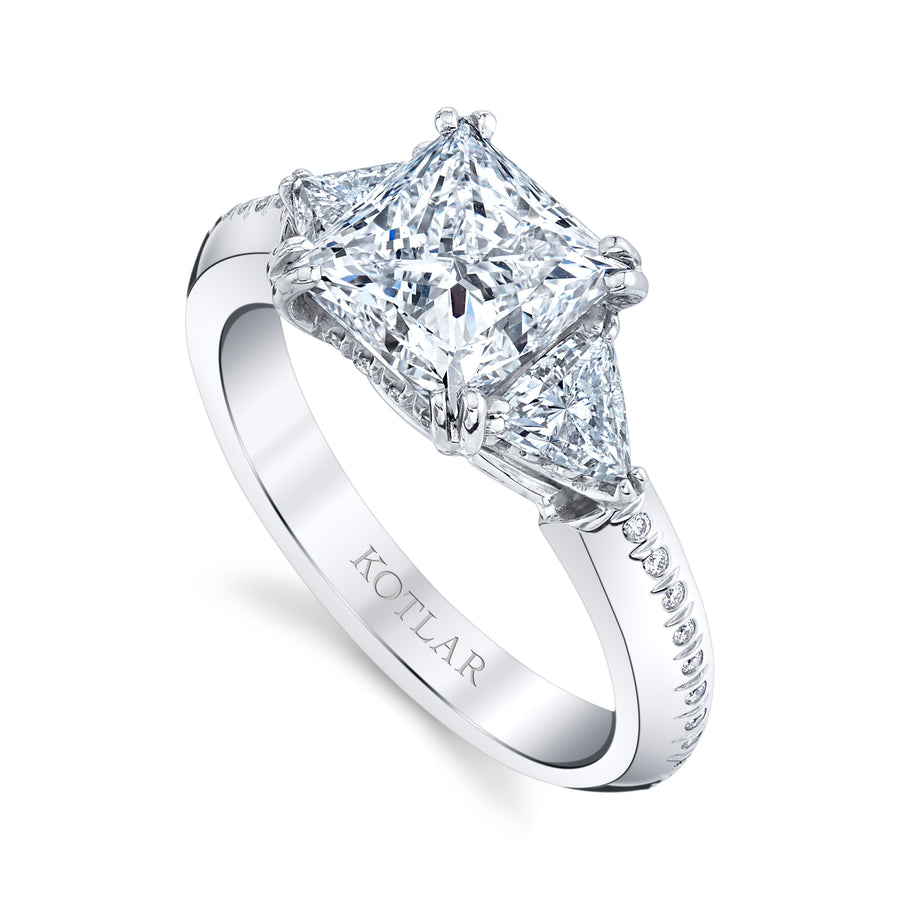 Interlude 2.21ct Princess Diamond, 0.54ct Trillion Diamond, and 0.25ct Diamond Ring in Platinum, size 6