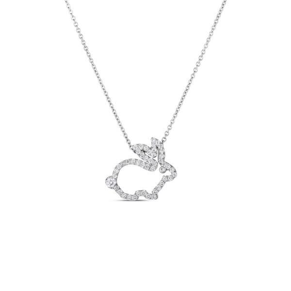 Tiny Treasures 0.20ct Diamond Rabbit Pendant in 18K White Gold, 16-18"