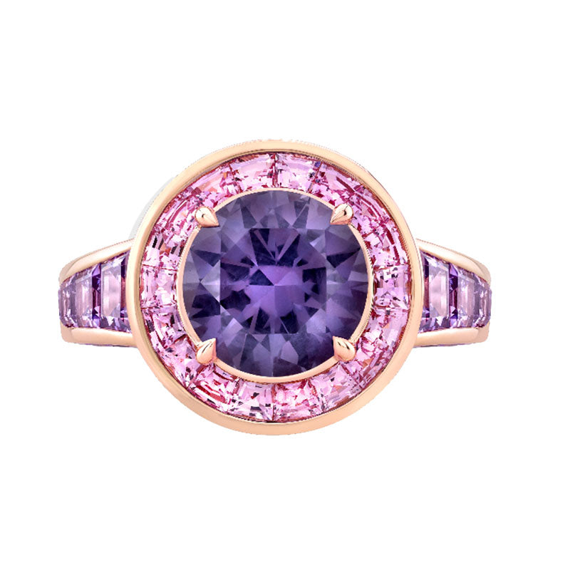 6.87Ct Sapphire GIA Halo Ring in 18k Rose Gold, Size 7