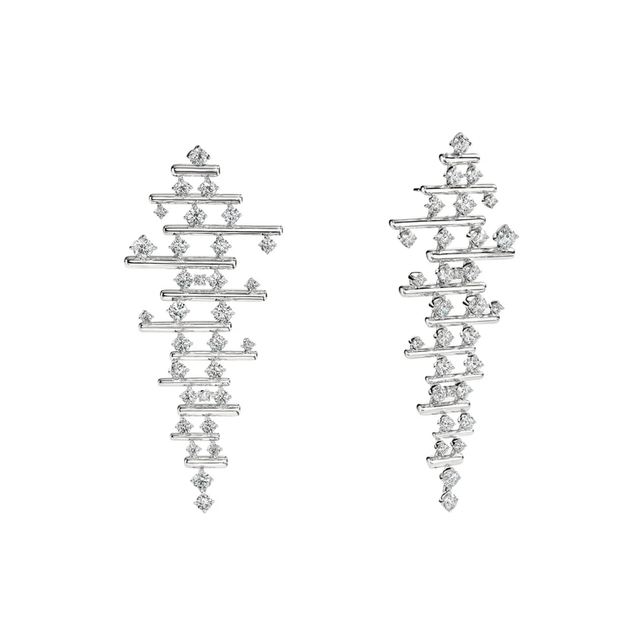 Barre 6.75-7.30ct Diamond Multi-Row Drop Earrings in 18K White Gold