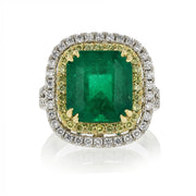 Colombian Emerald and Diamond Double Halo Ring