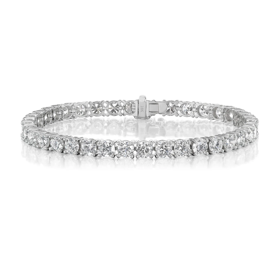 3.97ct Round Brilliant Diamond 4-Prong Tennis Bracelet in 18K White Gold, 7"