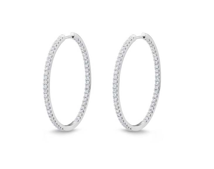 Oval 0.70-0.78Ct Diamond Hoop Earrings in 18K White Gold