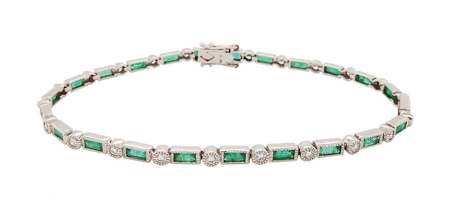 1.97ct Emerald and 0.74ct Diamond Alternating Bracelet in 14K White Gold
