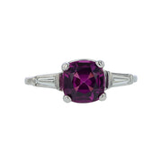 2.43ct Cushion Tanzanian Garnet and 0.25ct Diamond 3-Stone Ring in Platinum, Size 8