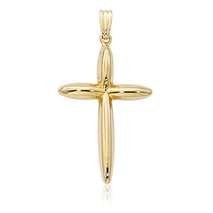 Puffed Tapered Cross Pendant in 14K Yellow Gold, without chain