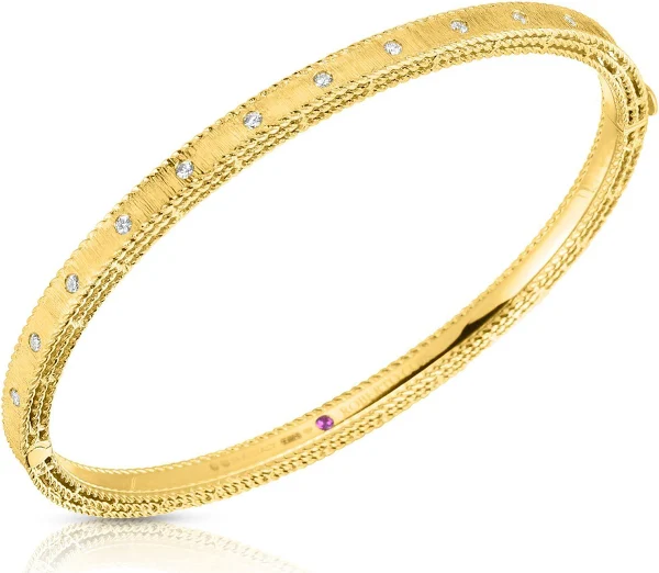 Princess 0.17ct Round Diamonds 3.9mm Bangle Bracelet in 18K Yellow Gold