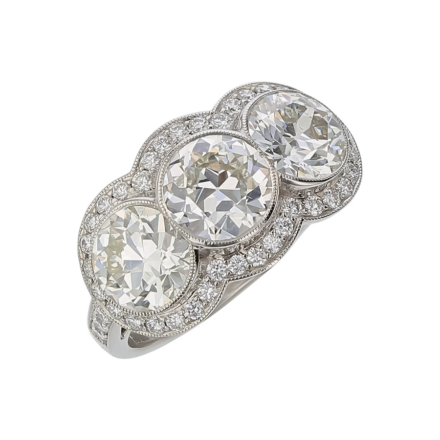 3.68ct OEC Diamond 3-Stone Halo Ring in Platinum, Size 6.25