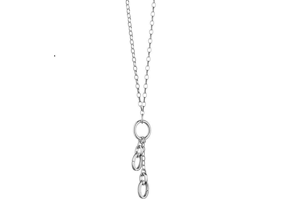 Two Charm Station Belcher Necklace in Sterling Silver, Small 18"