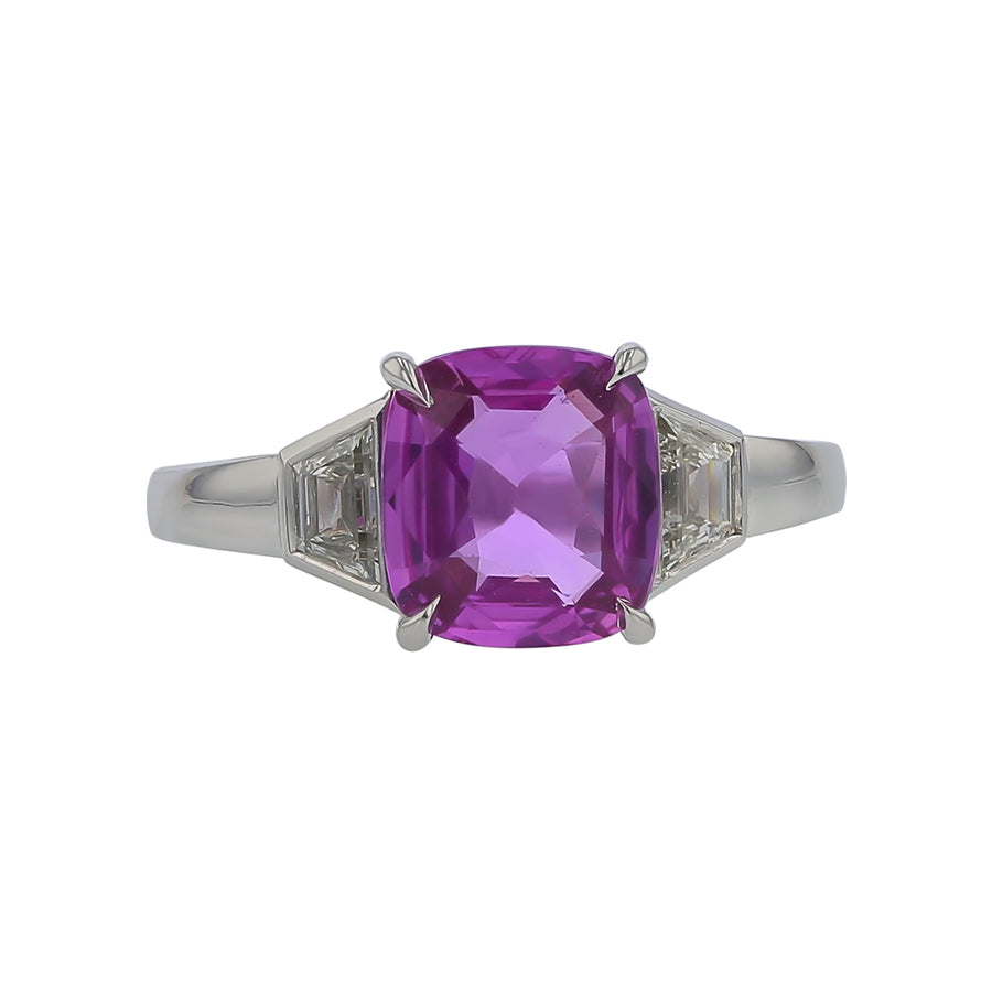 3.16Ct Pink Sapphire and 0.62Ct Diamond Ring in Platinum, size 7