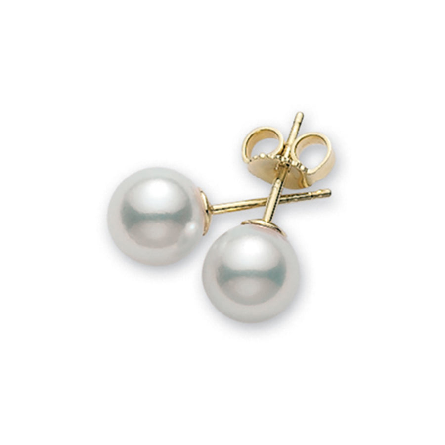 7.5–8mm A-Grade Round White Akoya Pearl Everyday Essentials Stud Earrings in 18K Yellow Gold