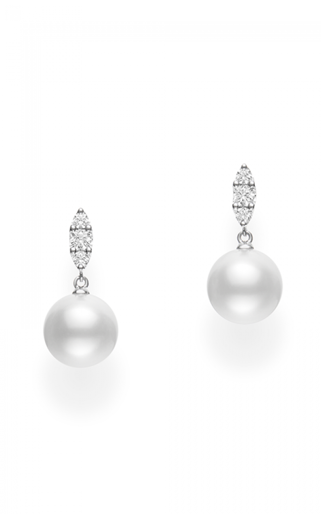 0.26Ct Diamond and White South Sea 9mm Pearl Drop Earrings in 18k White Gold
