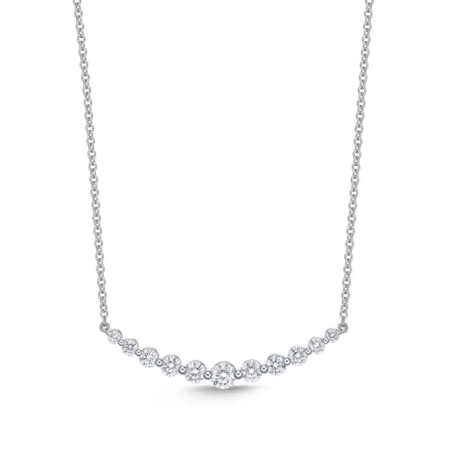 Smile 1.04-1.16ct Diamond Graduated Bar Necklace in 18K White Gold 18" chain