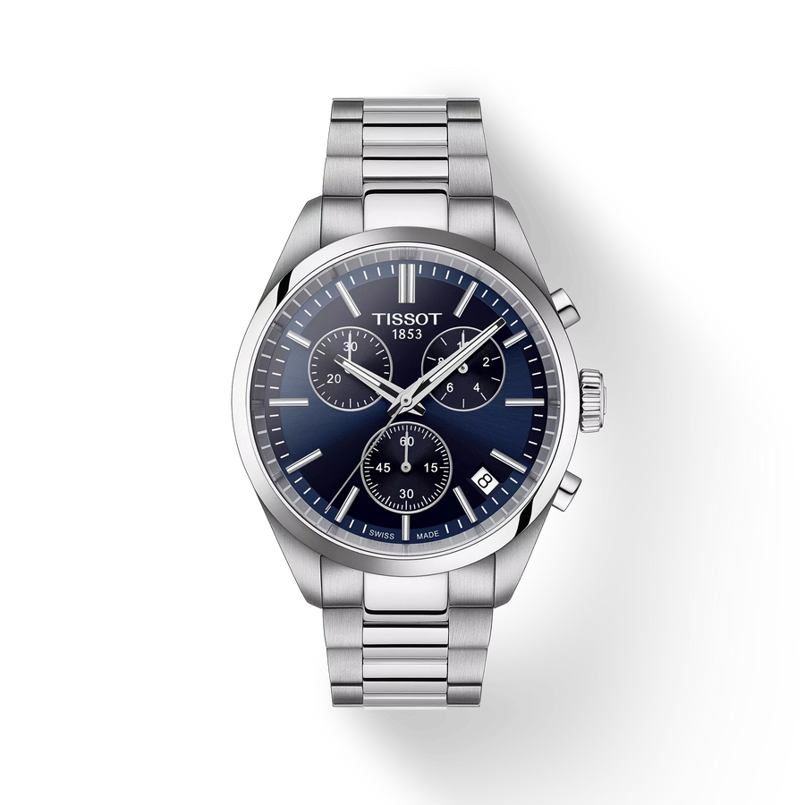 40mm PR 100 Chronograph Watch with Blue Dial in Stainless Steel, Bracelet