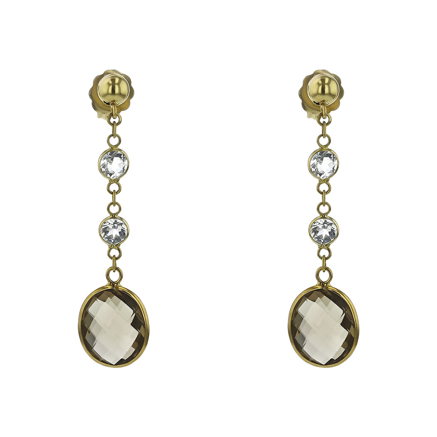 6.20ct Smoky Quartz and 0.84ct White Opal Drop Earrings in 18K Yellow Gold