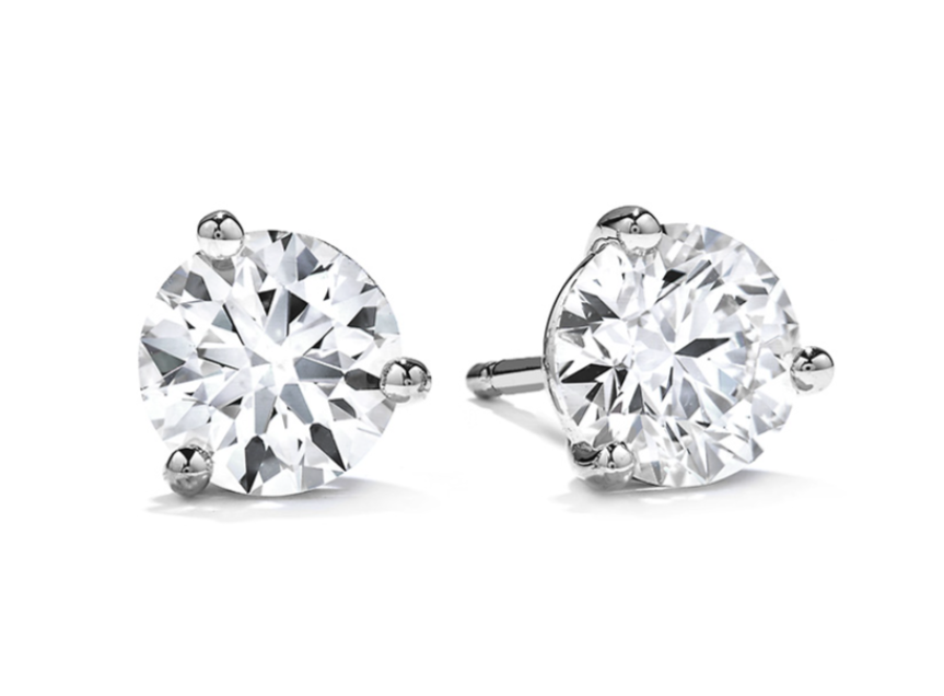 1.24ct Fire & Ice Round Brilliant Diamond 3 Prong Stud Earrings in 18K White Gold