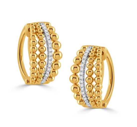 Byzantine 0.11ct Diamond Huggie Hoop Earrings in 18K Yellow and White Gold