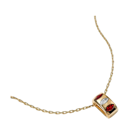 Guardian 0.37ct Marquise Ruby and 0.14ct Marquise Diamond 3 Stone Pendant in 18K Yellow Gold, 18" chain