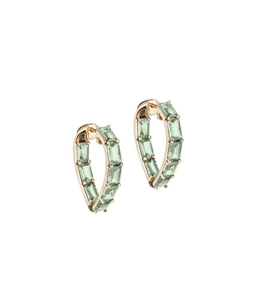 Gossip 8.05ct Emerald Cut Prasiolite Heart Hoop Earring in 18K Yellow Gold