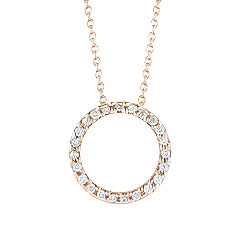 0.09ct Round Diamond GH/SI 12mm Circle Pendant in 18K Rose Gold with Cable Chain
