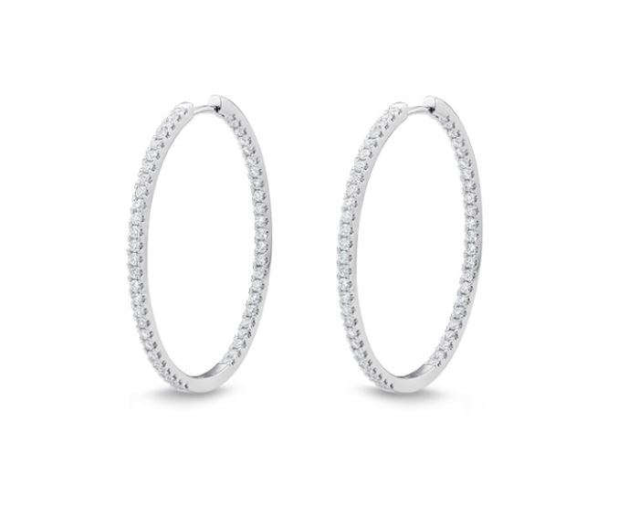 Oval 0.70-0.78Ct Diamond Hoop Earrings in 18K White Gold