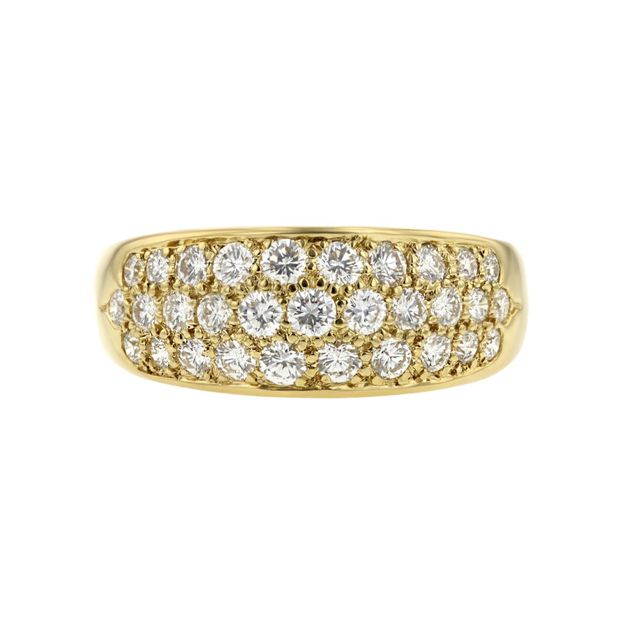 18K Yellow Gold Diamond Three Row Dome Ring