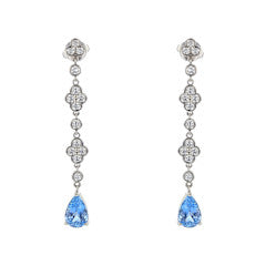 Lace 2.26ct Pear Shaped Aquamarine (Heated) and 0.76ct Diamond Dangle Earrings in Platinum