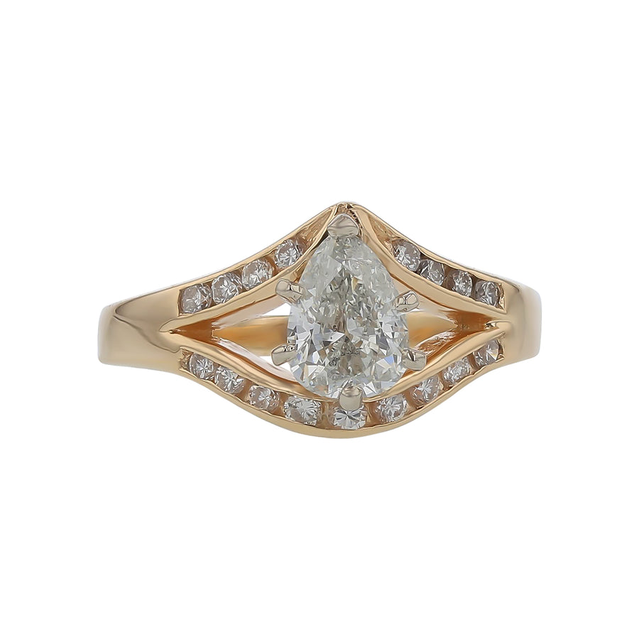 0.67ct Pear Diamond 0.15ct Diamond Split Shank Ring in 14k Yellow Gold, Size 5.5