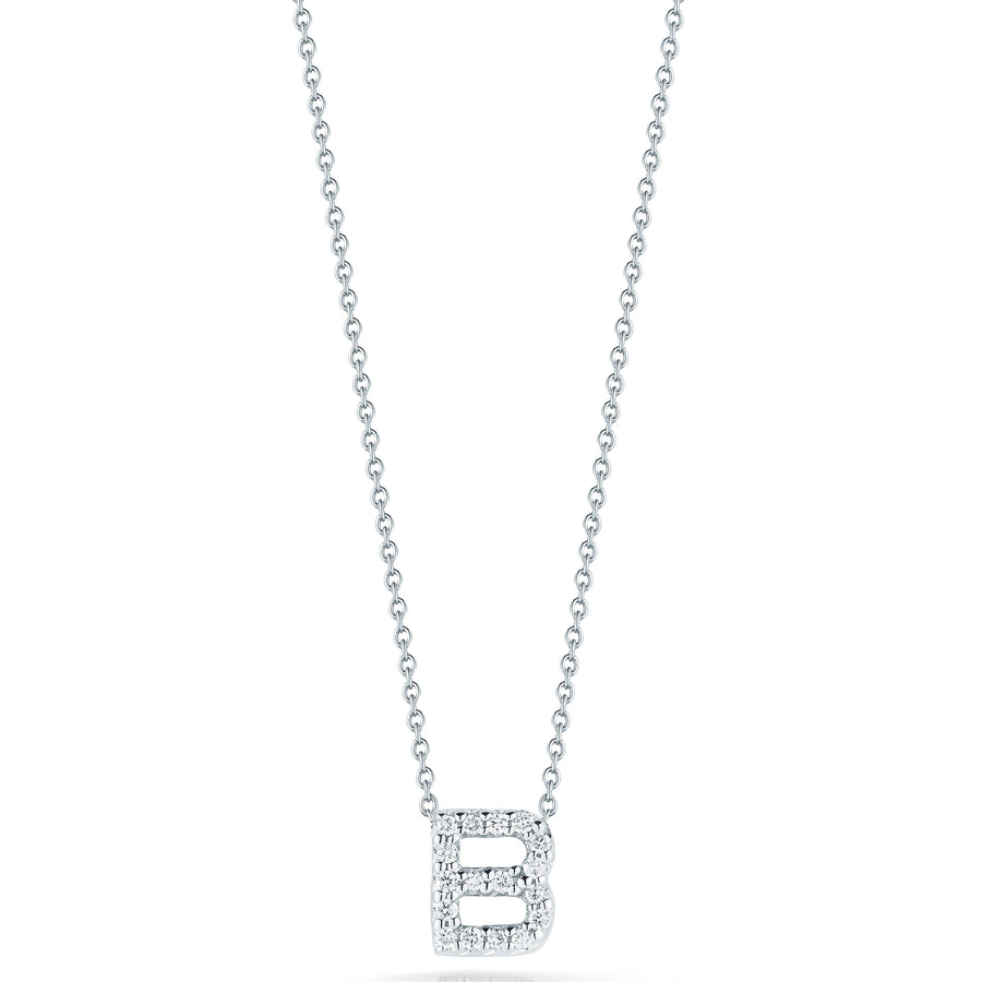 Tiny Treasures 0.06Ct Diamond Love Letter "B" Necklace in 18K White Gold
