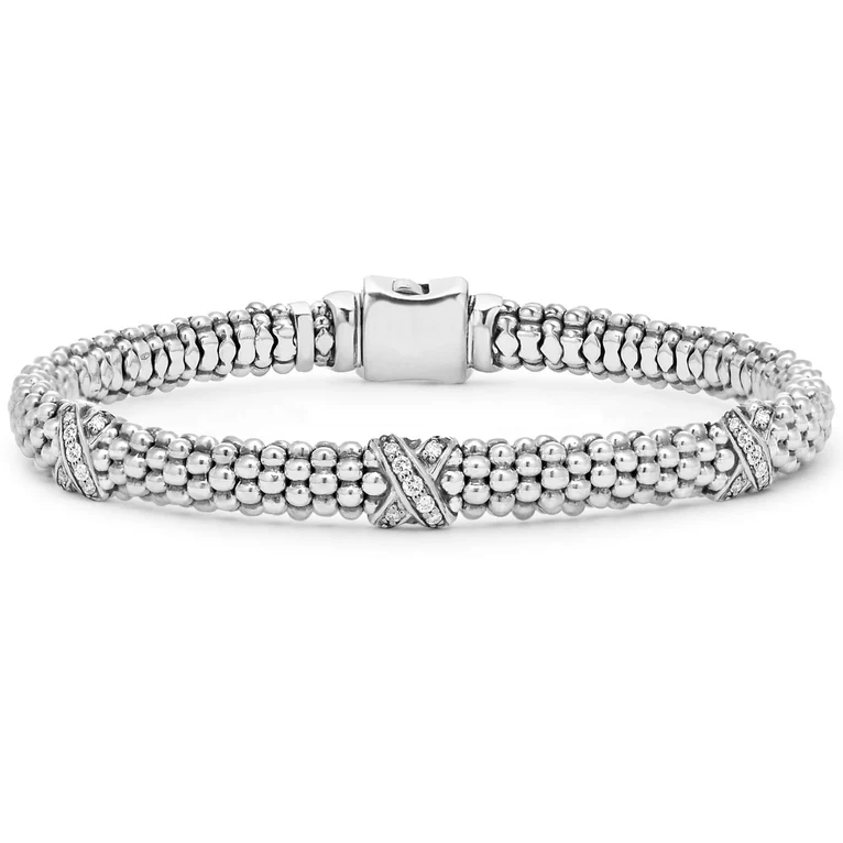 Embrace Diamond Triple X 6mm Bracelet in Sterling Silver Caviar, Size 8