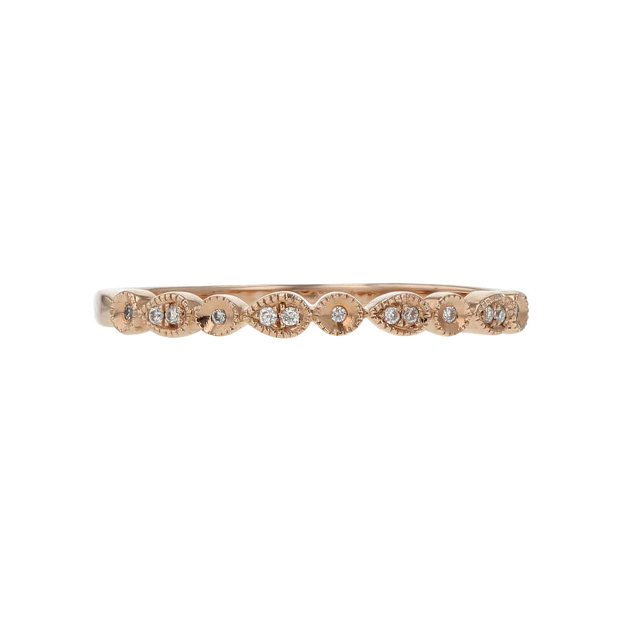 0.03ct Diamond Round and Pear Shaped Milgrain Ring in 14K Rose Gold
