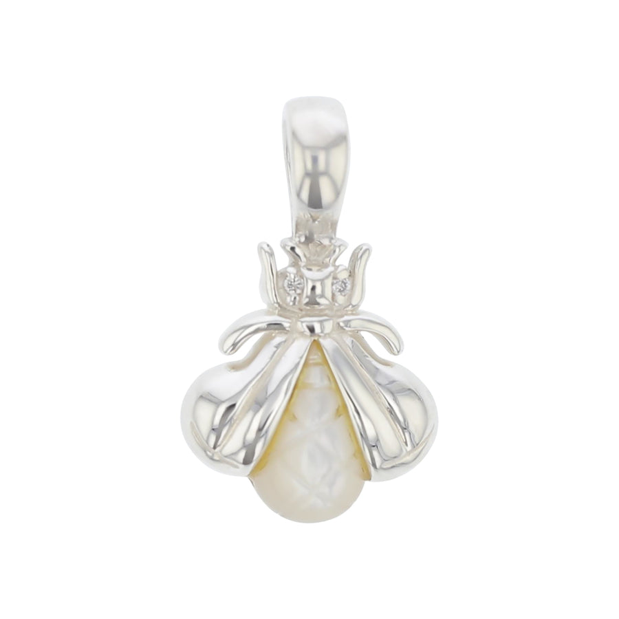 Sterling Silver Mother of Pearl and Diamond Slane Bee Pendant, without chain