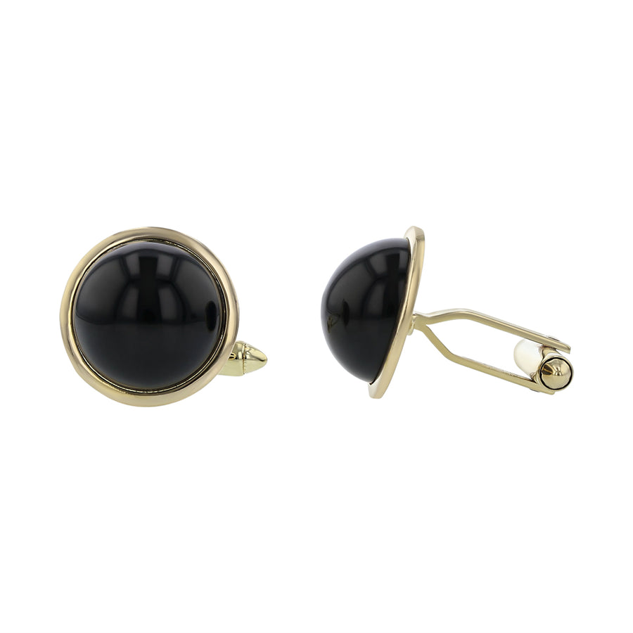 14K Yellow Gold Black Onyx Cuff Links