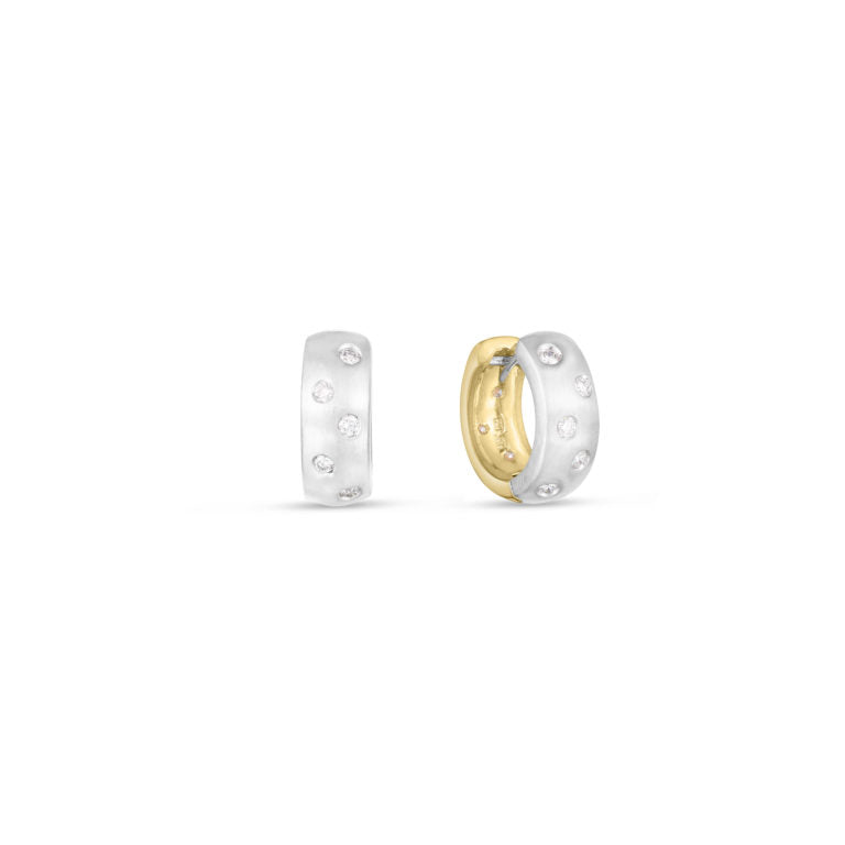 Designer Gold 0.29ct Diamonds Satin Finish Reversible Hoops in 18K Yellow and White Gold