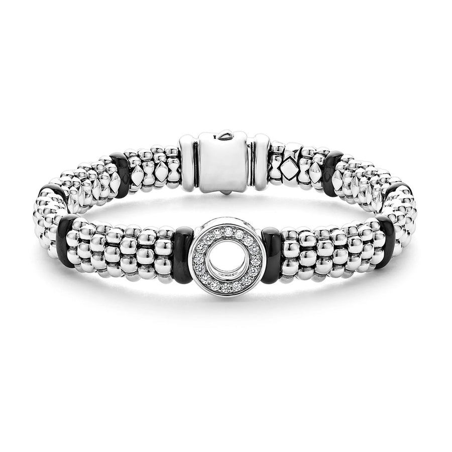 Black Caviar 0.24Ct Diamond Circle Bracelet in Sterling Silver and Black Ceramic, Medium