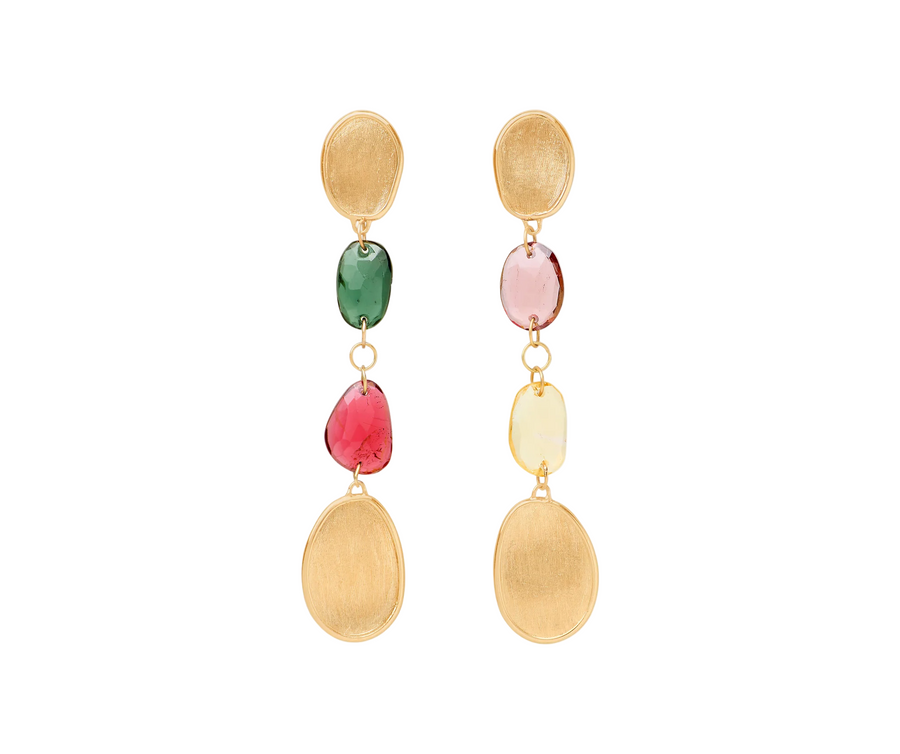 Lunaria Multi Color Tourmaline Drop Earrings in 18K Yellow Gold