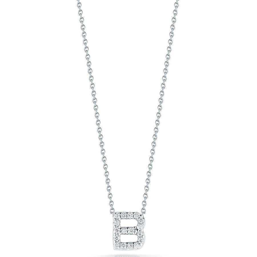 Tiny Treasures 0.06ct Diamond Love Letter "B" Pendant in 18K White Gold on 16-18" chain