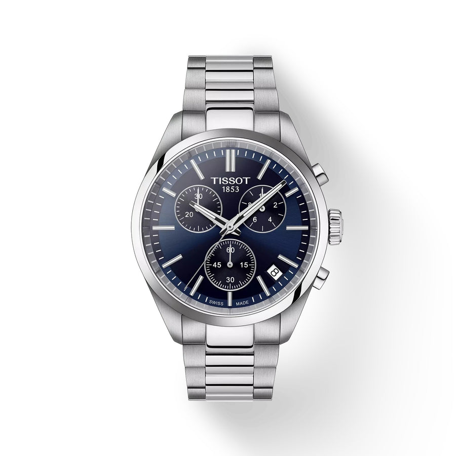 40mm PR 100 Chronograph Watch with Blue Dial in Stainless Steel, Bracelet