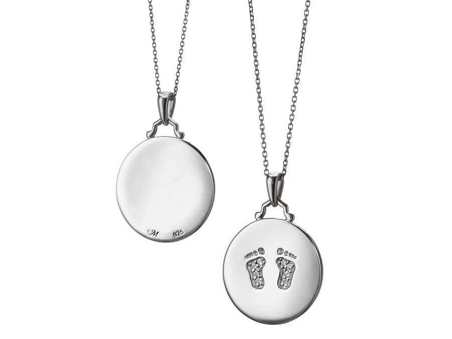 0.04Ct White Sapphire Baby Feet Charm on Chain in Sterling Silver, 30in