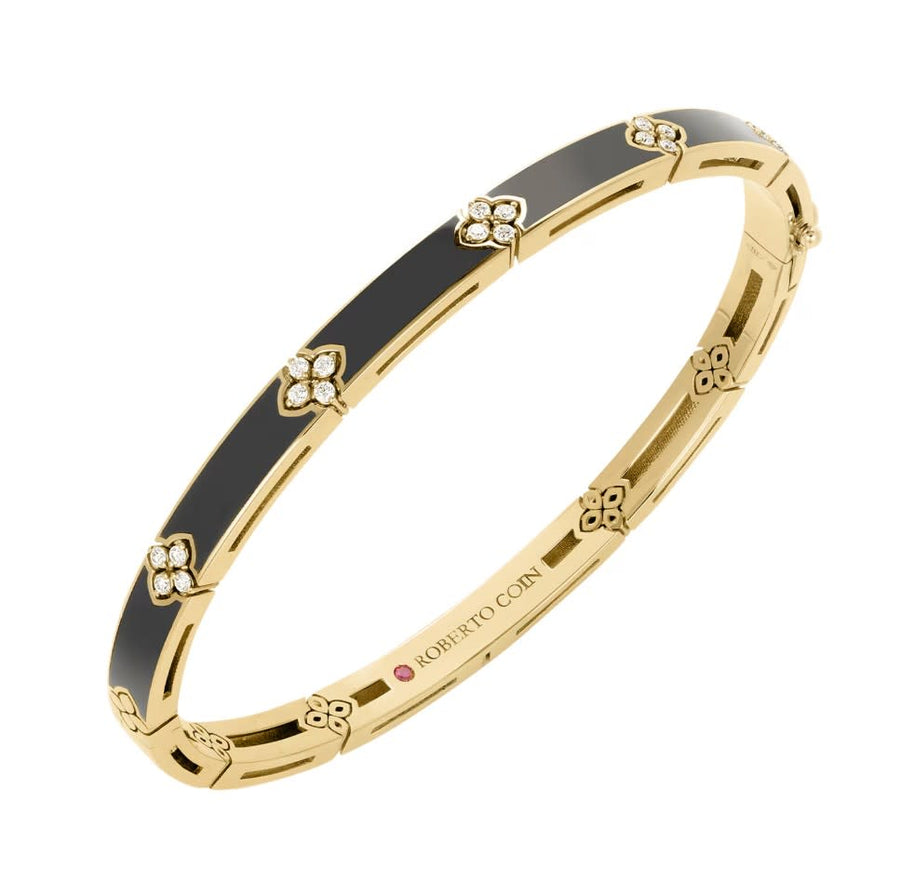 Love in Verona 0.14ct Diamond Bangle Bracelet in 18K Yellow Gold and Black Enamel