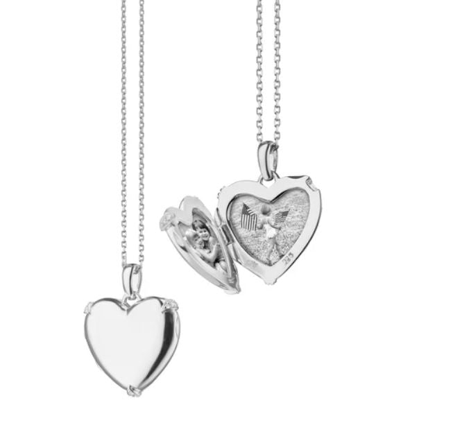0.02Ct White Sapphire Heart Locket on Chain in Sterling Silver, 17in