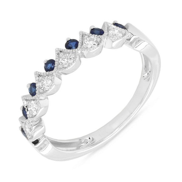 0.16ct Diamond and 0.25ct Blue Sapphire Band in 14K White Gold, size 6.5