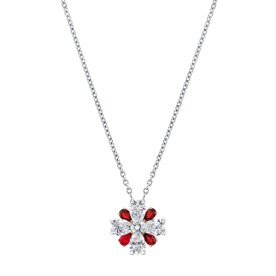 Scallop Jubilee 0.80ct Pear Shaped Diamond and 0.30ct Pear Shaped Ruby Necklace in 18K Rose and White Gold, 18"