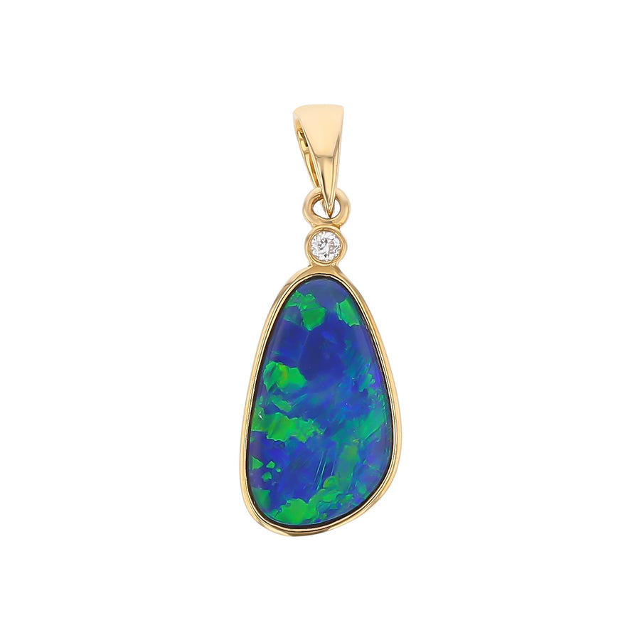 Opal Doublet and Diamond Pendant only in 14K Yellow Gold