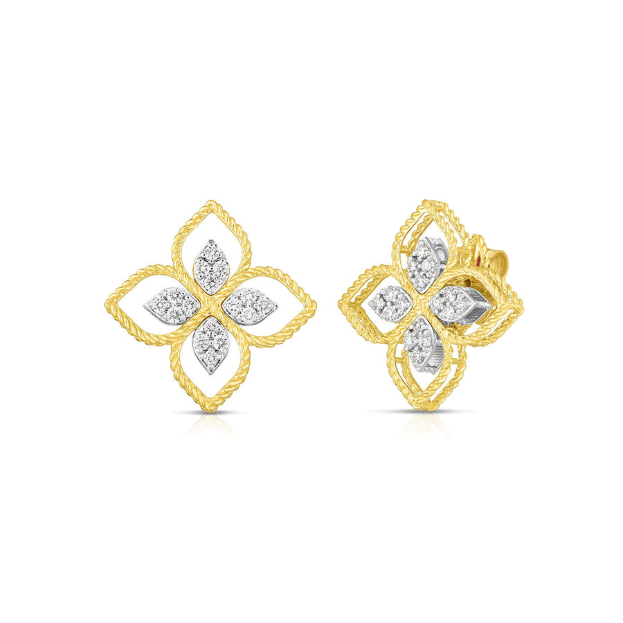 Principessa 0.35ct Diamond Flower Stud Earrings in 18K Yellow and White Gold